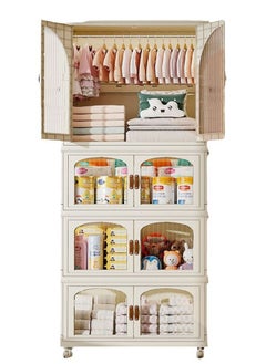 CityRiya-Long Kids Wardrobe Baby Closet Storage Organizer Portable Children Clothes Cabinet Storage Rack Toddler Dresser with Hanging Rod and Wheels for Boys Girls Clothing Nursery Armoire White  - Image 1