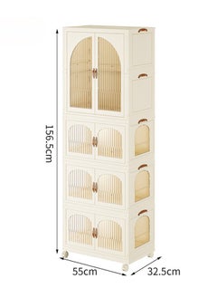 CityRiya-Long Kids Wardrobe Baby Closet Storage Organizer Portable Children Clothes Cabinet Storage Rack Toddler Dresser with Hanging Rod and Wheels for Boys Girls Clothing Nursery Armoire White  - Image 5