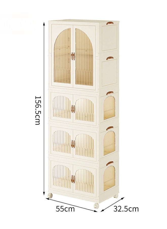 CityRiya-Long - Kids Wardrobe Baby Closet Storage Organizer Portable Children Clothes Cabinet Storage Rack Toddler Dresser with Hanging Rod and Wheels for Boys Girls Clothing Nursery Armoire White - Image 1