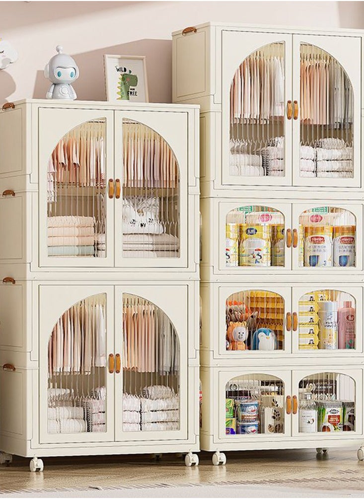 CityRiya-Long - Kids Wardrobe Baby Closet Storage Organizer Portable Children Clothes Cabinet Storage Rack Toddler Dresser with Hanging Rod and Wheels for Boys Girls Clothing Nursery Armoire White - Image 1