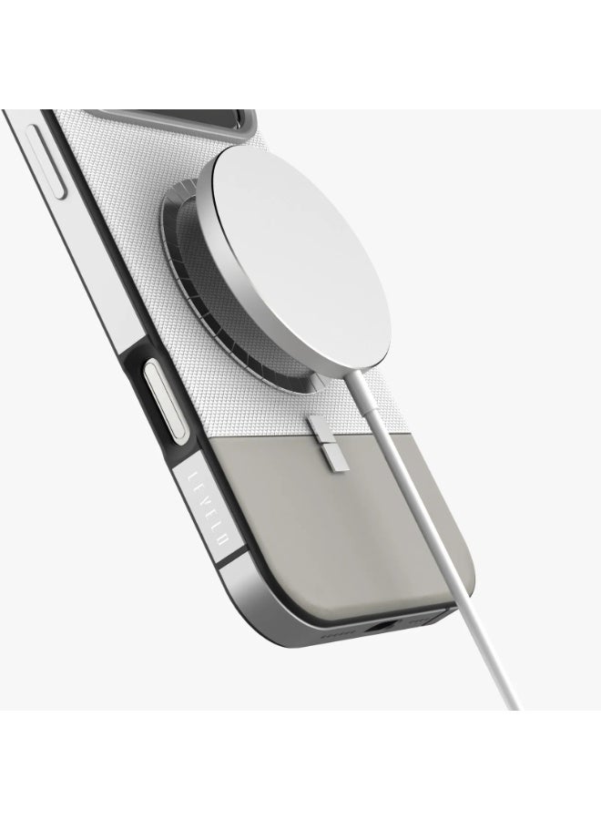 LEVELO iPhone 17 Pro MagSafe Case Cuir With Comfortable Grip & Premium PU Leather / Shock-Resistant Bumper / Aluminum Alloy Frame for Camera & Buttons / Strong Magnets - Silverstone - Image 3