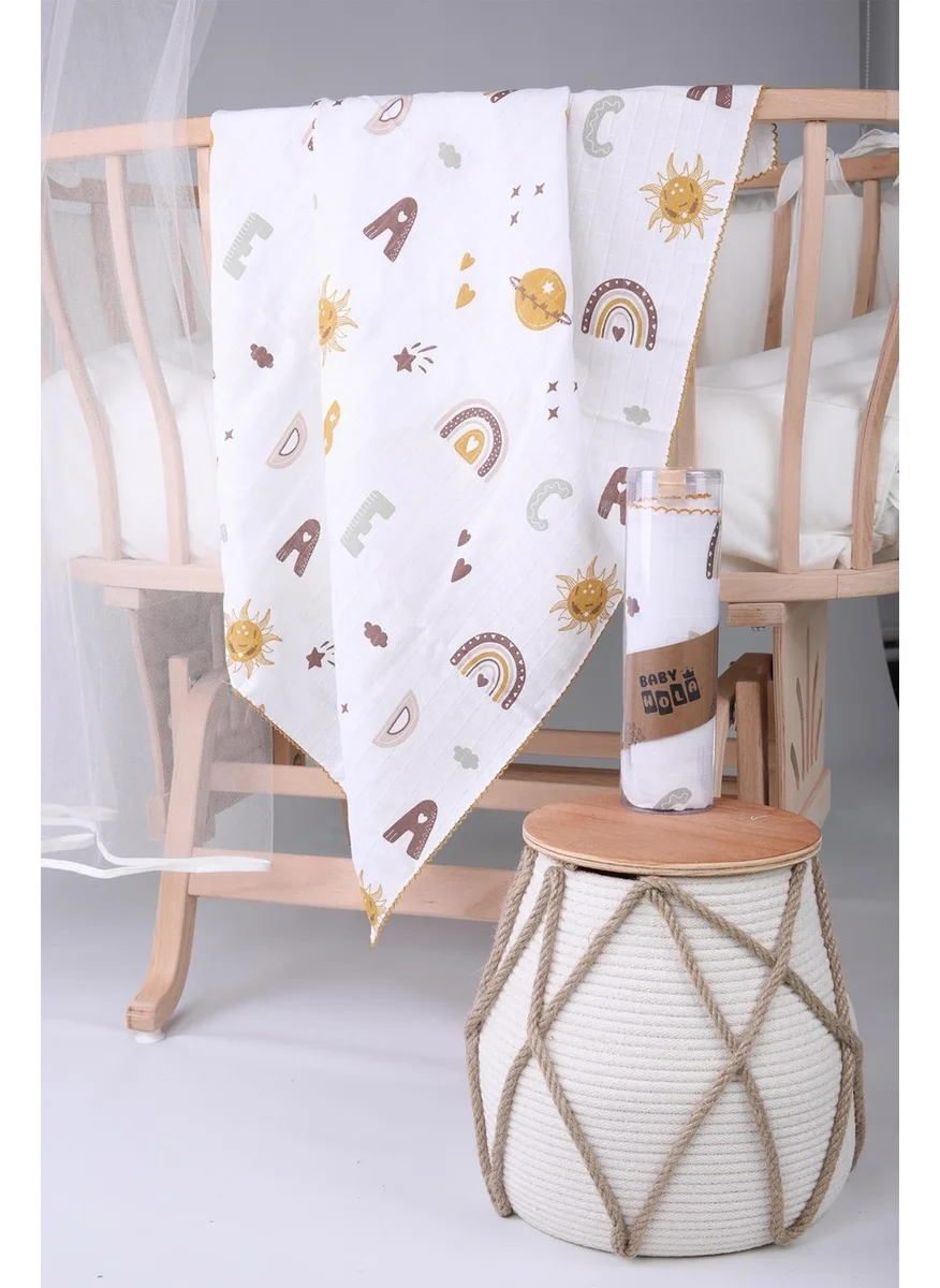 Baby Hola Muslin Cover 85X90CM Letter Pattern Organic Gift Breastfeeding Bottom Opening Newborn Stroller Cover