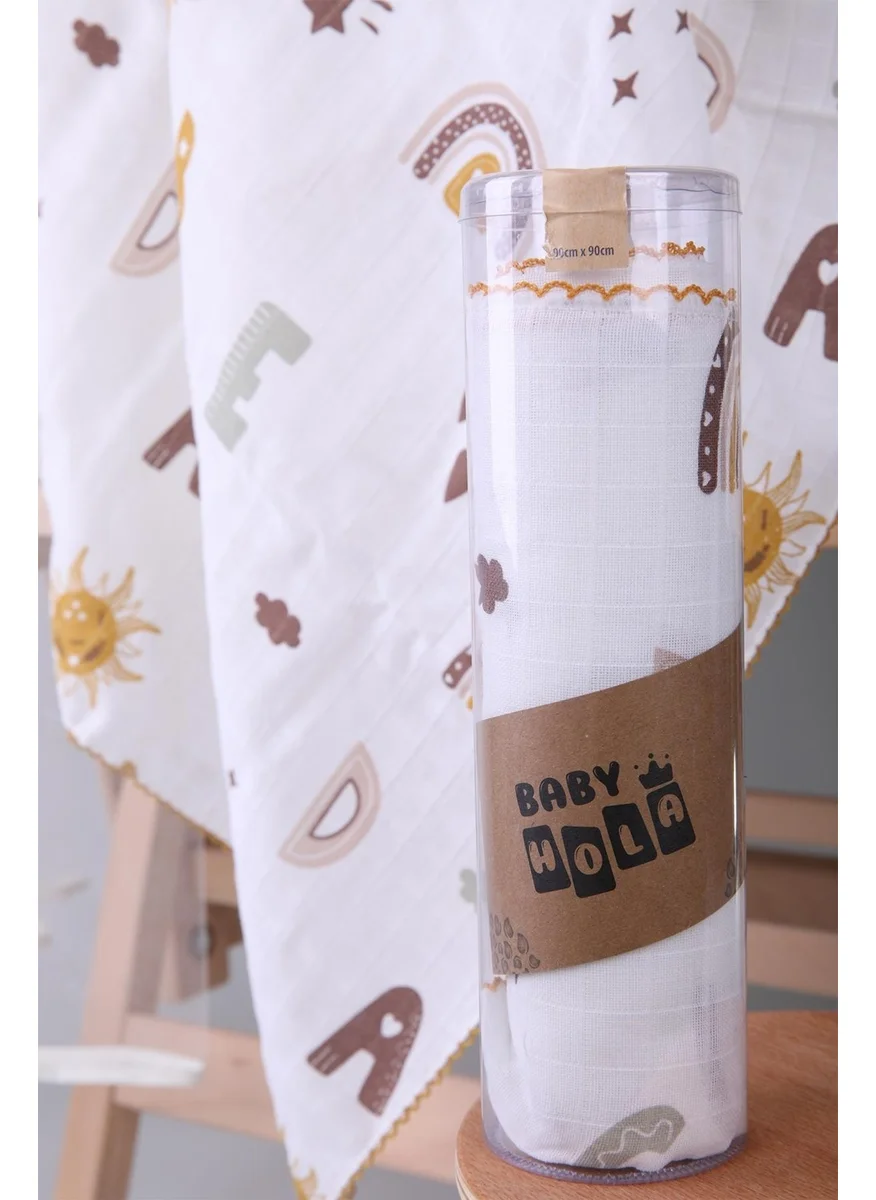 Baby Hola Muslin Cover 85X90CM Letter Pattern Organic Gift Breastfeeding Bottom Opening Newborn Stroller Cover