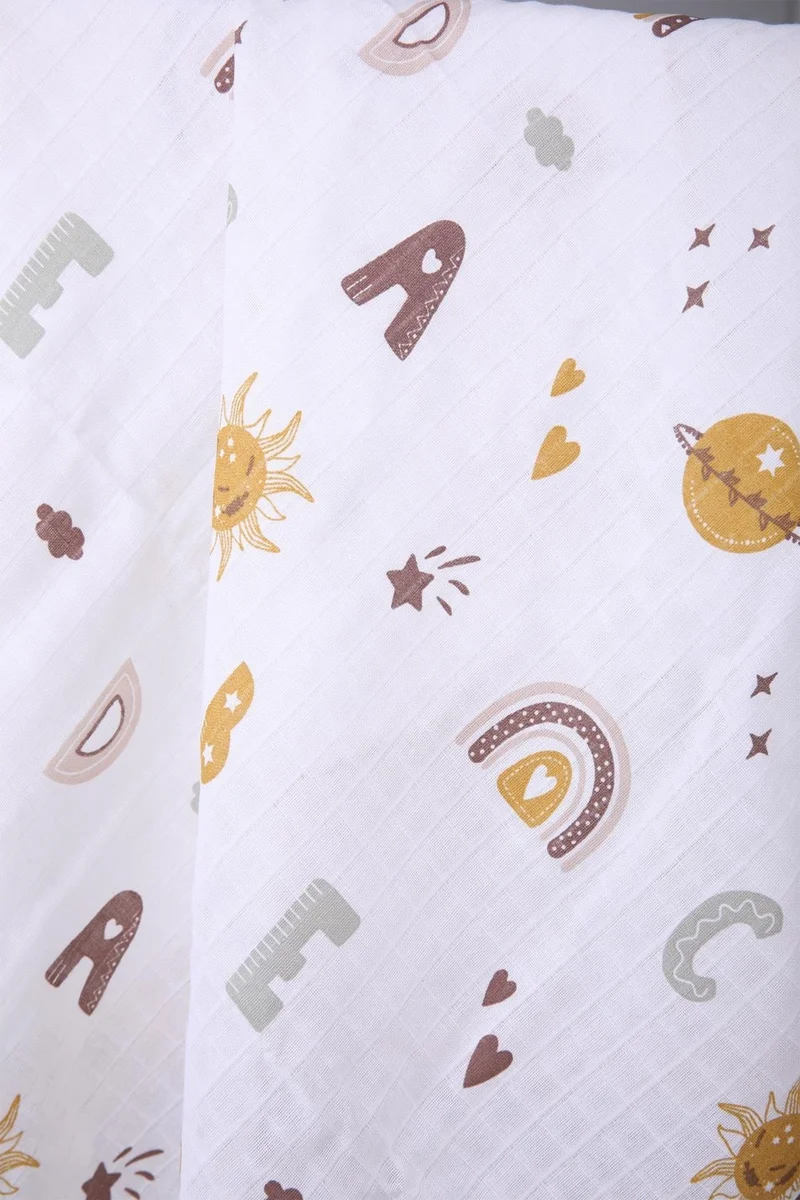 بيبي هولا Muslin Cover 85X90CM Letter Pattern Organic Gift Breastfeeding Bottom Opening Newborn Stroller Cover