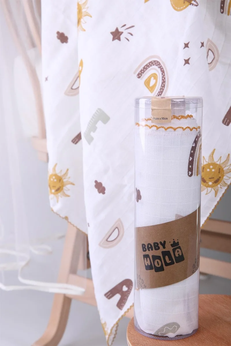 بيبي هولا Muslin Cover 85X90CM Letter Pattern Organic Gift Breastfeeding Bottom Opening Newborn Stroller Cover