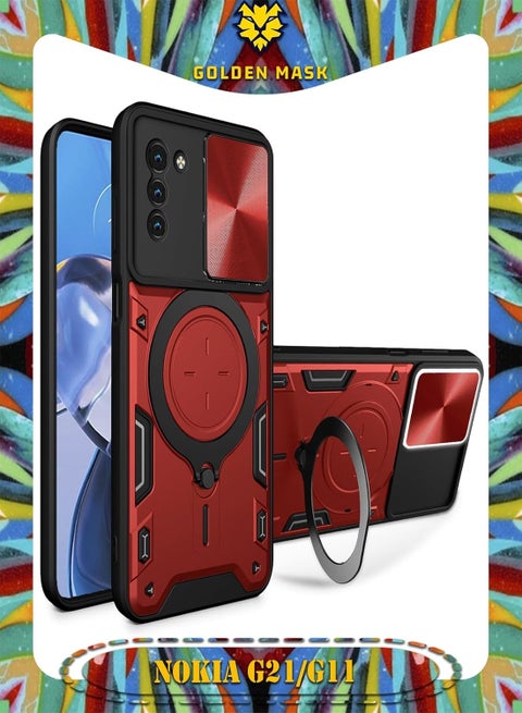 GOLDEN MASK For Nokia G21/G11 Armored Camera Shield Cover Camera Lend Protection, Built-in 360° (Red)