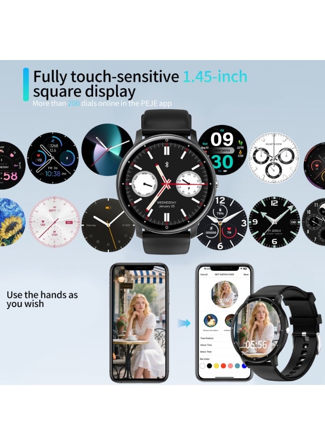 PEJE PEJE Smart Watches For Men(Bluetooth Call),1.28" Smart Watch，Smart Watch For Women，Ip68 Waterproof Fitness Watch，123+ Kinds Sprot Model ，Smartwatch For Android Ios，With Spare Strap (Black)  - Image 4
