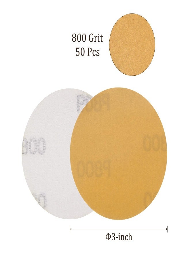 Kozelo 50pcs No Hole Sanding Discs- [ 3 Inch 800 Grit ] Round Hook and Loop Grip Sanding Pads Sandpaper for Automotive Woodworking Metal Polishing Use| Gold, Aluminum Oxide - Image 3