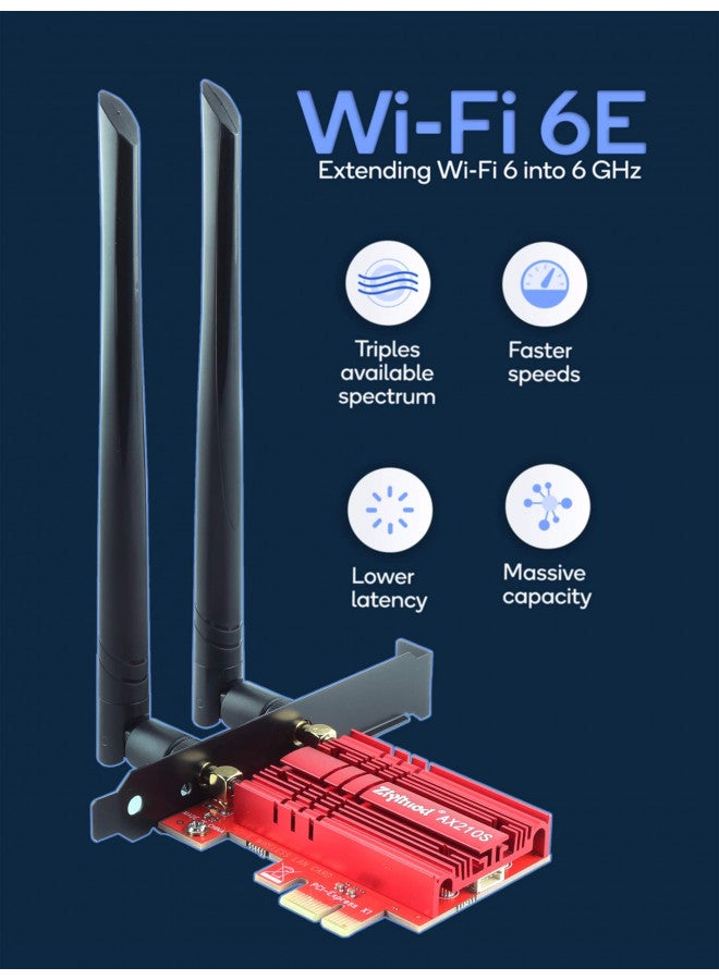 Ziyituod WiFi Card 5400Mbps PCIe WiFi 6E Card, Bluetooth 5.2, Intel WiFi 6E AX210 Chip, Tri-Bands(6GHz/5GHz/2.4GHz) Wireless WiFi 6 Card for PC, Support Windows 11/10(64Bit) - Image 1