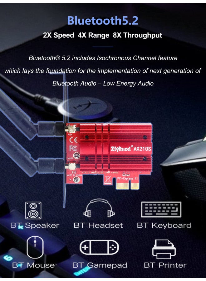 Ziyituod WiFi Card 5400Mbps PCIe WiFi 6E Card, Bluetooth 5.2, Intel WiFi 6E AX210 Chip, Tri-Bands(6GHz/5GHz/2.4GHz) Wireless WiFi 6 Card for PC, Support Windows 11/10(64Bit) - Image 4