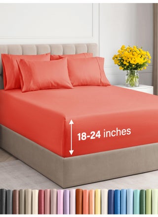 Extra Deep King Sheet Set - 6 Piece Breathable and Cooling Sheets - Hotel Luxury Bed Sheets Set - Easy & Secure Fit - Soft  Wrinkle Free and Comfy Sheets Set - Coral Sheet Set with Extra Deep Pockets - pzsku/Z72A298497A8349D00307Z/45/1749651200/d8432fe3-a7d4-4953-9e19-29e761ce89f7
