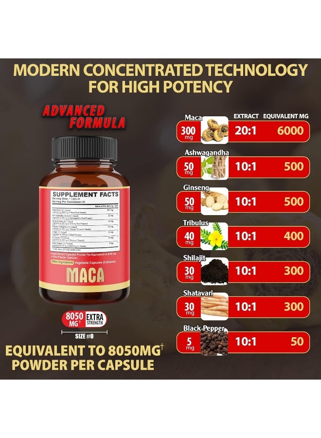 agobi Maca Root Capsules 8050 mg - Supports Natural Health - Energy - Performance & Mood Supplement - Enhanced Blood Flow 3-Month Supply
