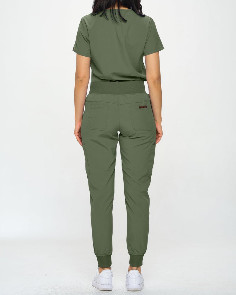 Monarch Uniforms Slim Fit Stretchy Scrubs Women's Jogger Scrub Set Slim Jogger Scrubs with Tuck-In Top for Women (OLIVE-M) - Image 4