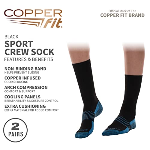 Copper Fit Crew Sport Socks-2 Pack, Black, Small/Medium - Image 3