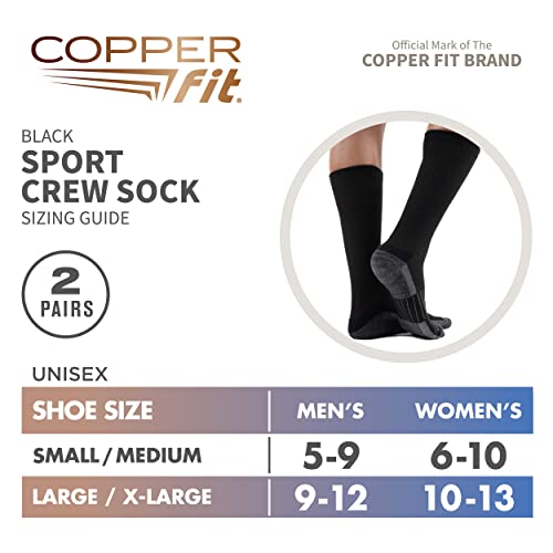 Copper Fit Crew Sport Socks-2 Pack, Black, Small/Medium - Image 4