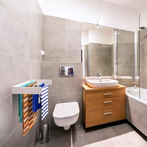 Rainbow Drywell Fold & Hide Metal Rust Free Clothes Drying Rack - Wall Mounting | Folding Collapsible Space Saver Cloth Drying Stand for Drying Color - White (80 cms x 5 Pipes) - Image 3