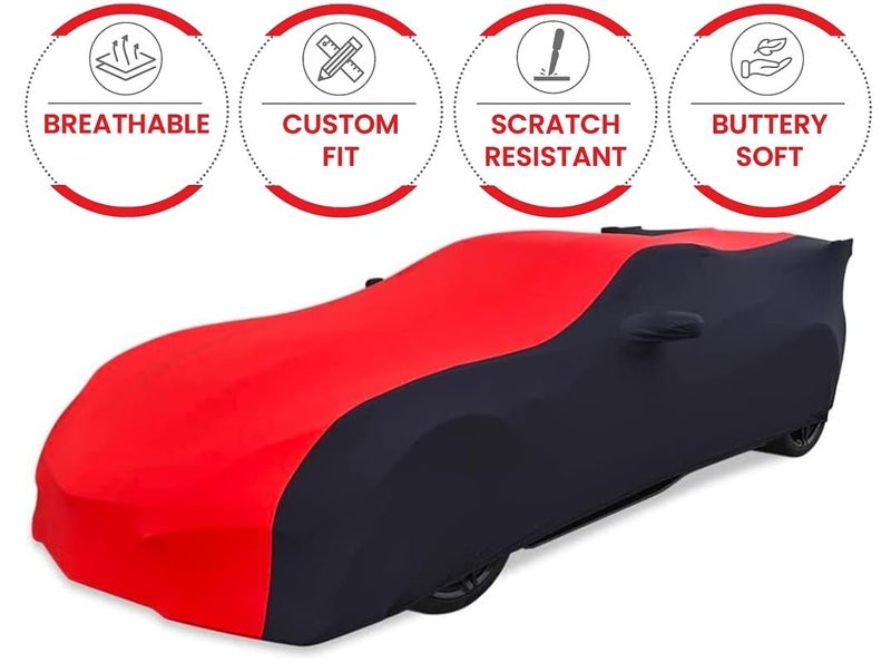 SR1 Performance C7 Corvette Indoor Car Cover - Custom Fit Ultraguard Stretch Satin Sport Series for 2014-2019 Stingray, Z51, Z06, Grand Sport Corvettes (Red/Black) - Image 2