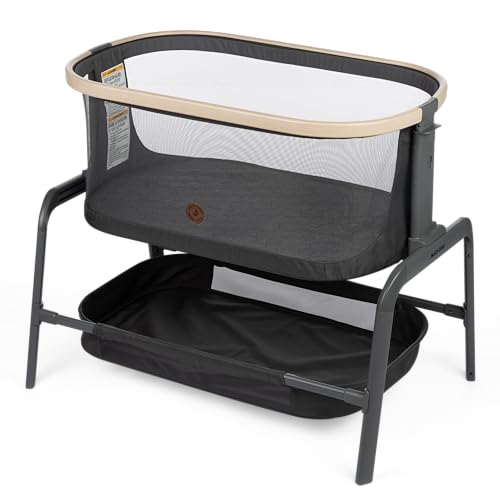 MaxiCosi Iora Baby Bassinets Bedside Sleeper Portable Bassinet Infant Bedside Sleeper Crib Height Adjustable Breathable Mesh Large Storage Basket Classic Graphite