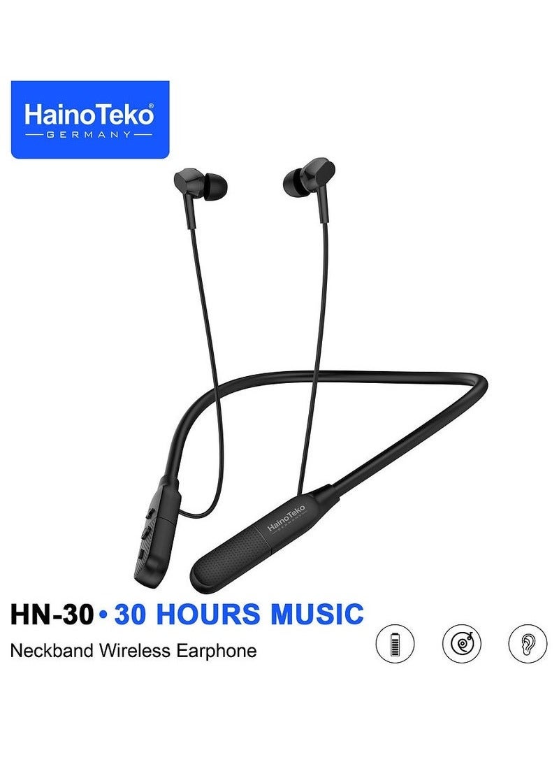 Haino Teko HN-30 Neckband Wireless Earphone | 30 Hours of Music Playback | Built-in Microphone & Button Controls | Comfortable & Stylish Black Design | Ideal for Sports, Commutes & Calls - Image 1