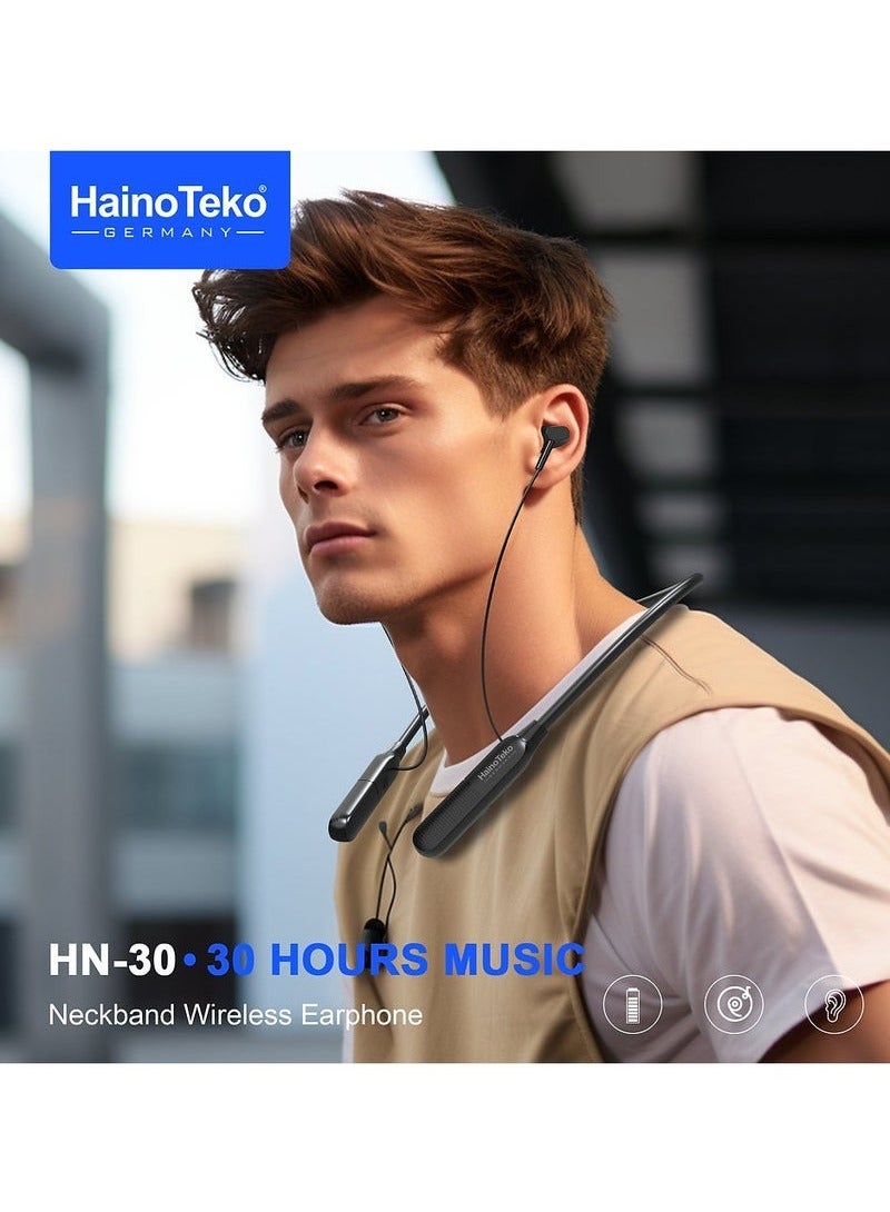 Haino Teko HN-30 Neckband Wireless Earphone | 30 Hours of Music Playback | Built-in Microphone & Button Controls | Comfortable & Stylish Black Design | Ideal for Sports, Commutes & Calls - Image 2