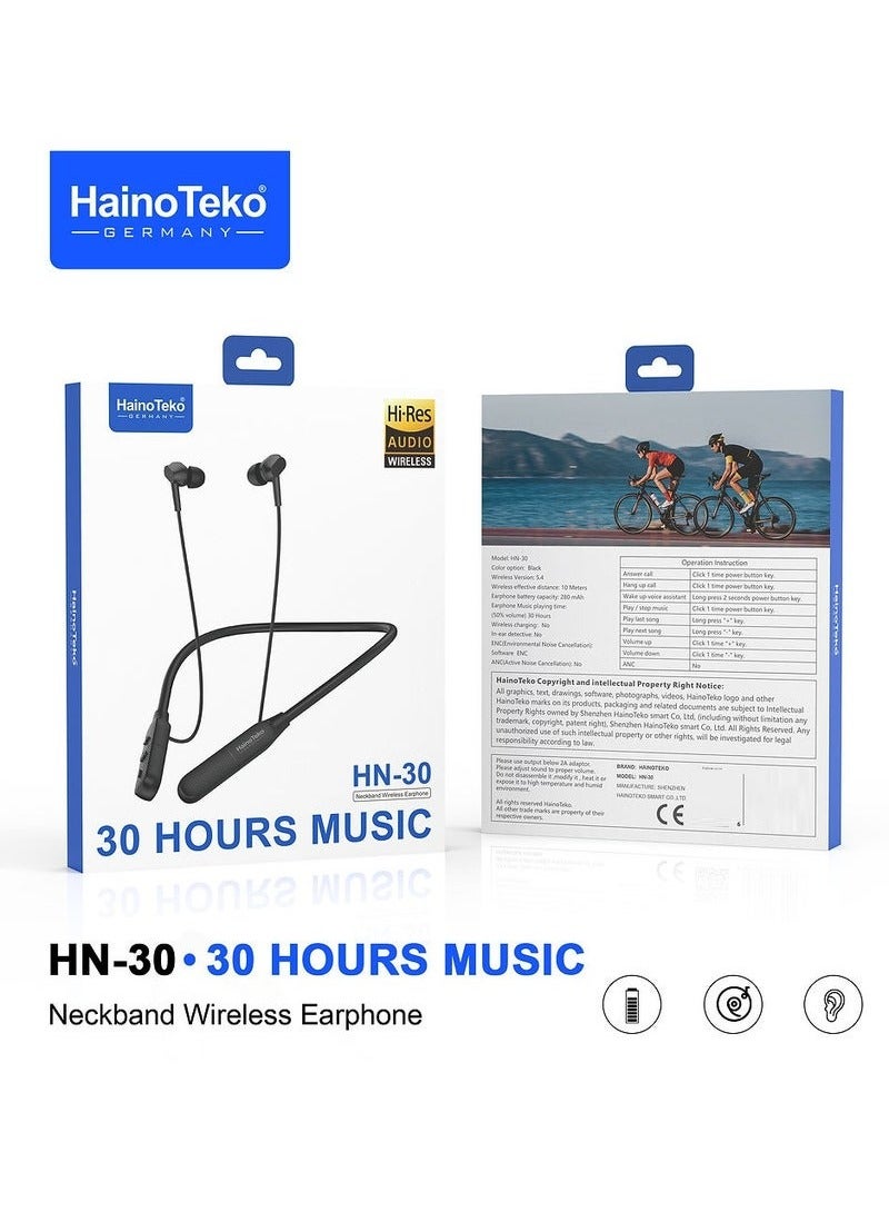 Haino Teko HN-30 Neckband Wireless Earphone | 30 Hours of Music Playback | Built-in Microphone & Button Controls | Comfortable & Stylish Black Design | Ideal for Sports, Commutes & Calls - Image 5