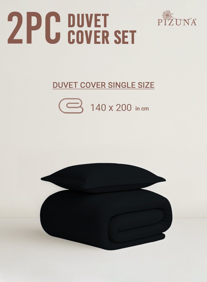 Pizuna Pure Combed Cotton Duvet Cover Single 140x200 cm Black, 400 Thread Count Cool Breathable 100% Long Staple Cotton Sateen Weave Quilt Cover & 1 Pillowcase (Luxurious Bedding Set) - Image 3