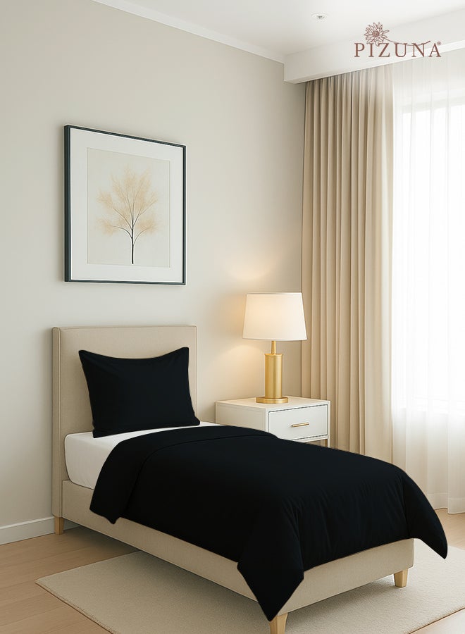 Pizuna Pure Combed Cotton Duvet Cover Single 140x200 cm Black, 400 Thread Count Cool Breathable 100% Long Staple Cotton Sateen Weave Quilt Cover & 1 Pillowcase (Luxurious Bedding Set) - Image 1