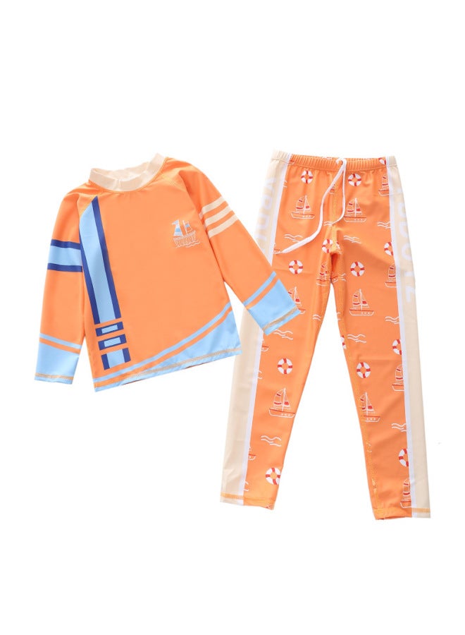 Loquat Children's Swimwear Boys' One-piece Long-sleeved Trousers 2-piece Surfing Swimwear Small, Medium And Large Boys' Swimwear-Color:P2418-25MZ Ride The Wind- - Image 1