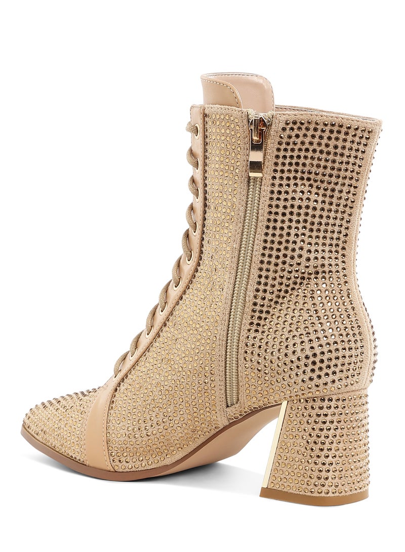 London Rag Rhinestone Embellished Ankle Boots in Beige - Image 4