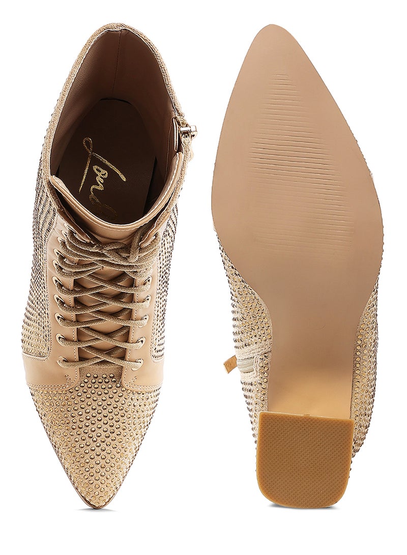 London Rag Rhinestone Embellished Ankle Boots in Beige  - Image 4