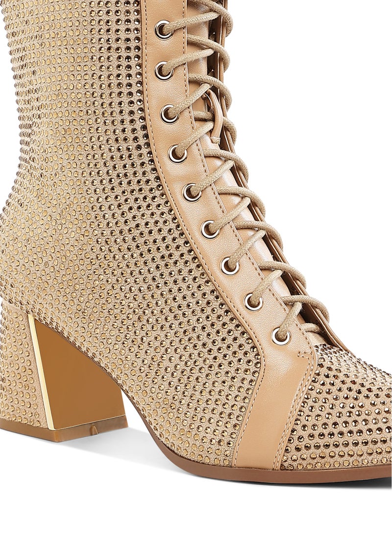London Rag Rhinestone Embellished Ankle Boots in Beige  - Image 5