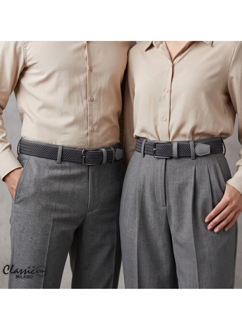 Classic Milano Grey (DWE-313) Classic Milano Braided Cotton Elastic Stretch Belt for Men & Women, Woven Canvas Web Belt with Gift Box, Adjustable Men's Belt | Full Length: 110CM (Free Size - Fits up to the waist of 40 Inches / 100 CM)  | Best Price UAE