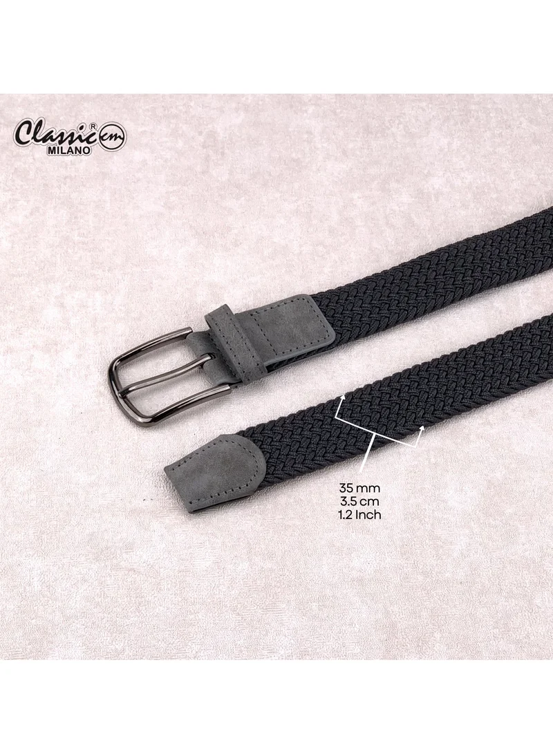 Classic Milano Grey (DWE-313) Classic Milano Braided Cotton Elastic Stretch Belt for Men & Women, Woven Canvas Web Belt with Gift Box, Adjustable Men's Belt | Full Length: 110CM (Free Size - Fits up to the waist of 40 Inches / 100 CM)  | Best Price UAE