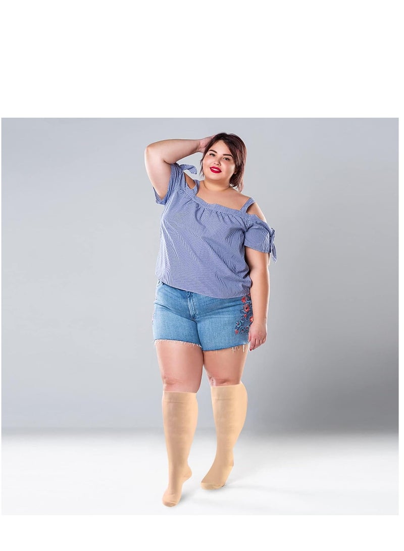 Excefore Wide Calf Compression Socks for Women Men, 2 Pairs Plus Size Extra Large Size Support Socks Stockings Reduces Swelling & Pain for Nurses Running Pregnant Travel Flight 20-25 mmHg（L  Flesh color） - Image 3