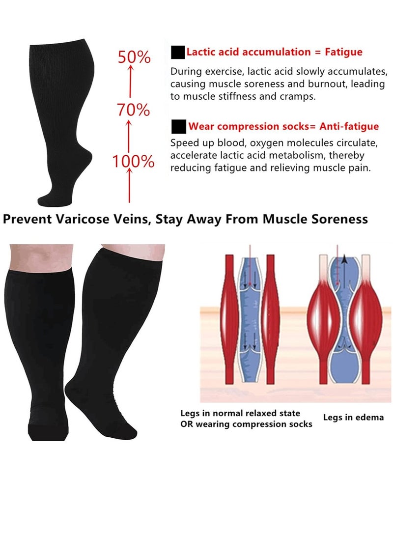 Excefore Wide Calf Compression Socks for Women Men, 2 Pairs Plus Size Extra Large Size Support Socks Stockings Reduces Swelling & Pain for Nurses Running Pregnant Travel Flight 20-25 mmHg（L  Flesh color） - Image 2