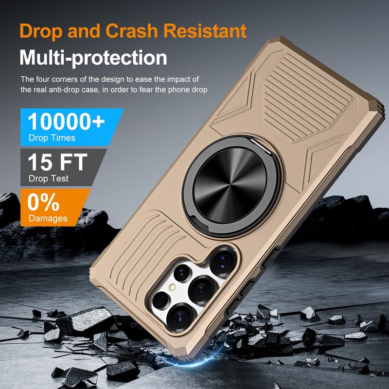 إيروريكس جراب هاتف مقاوم للصدمات من MagSafe مصنوع من سبائك دوار لهاتف Samsung Galaxy S25 Ultra 5G (ذهبي) - Image 5