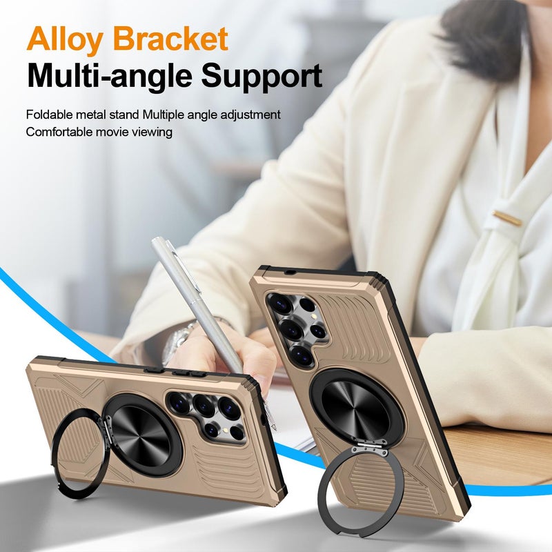 إيروريكس جراب هاتف مقاوم للصدمات من MagSafe مصنوع من سبائك دوار لهاتف Samsung Galaxy S25 Ultra 5G (ذهبي) - Image 3