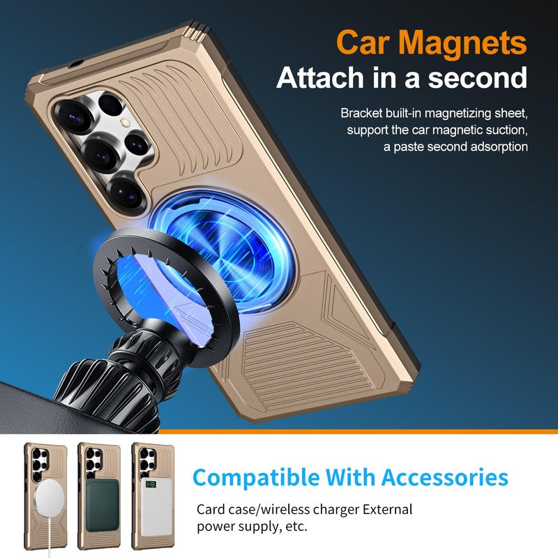 إيروريكس جراب هاتف مقاوم للصدمات من MagSafe مصنوع من سبائك دوار لهاتف Samsung Galaxy S25 Ultra 5G (ذهبي) - Image 4
