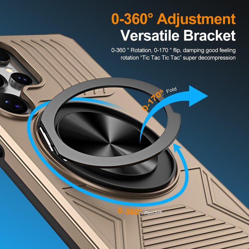 إيروريكس جراب هاتف مقاوم للصدمات من MagSafe مصنوع من سبائك دوار لهاتف Samsung Galaxy S25 Ultra 5G (ذهبي) - Image 2