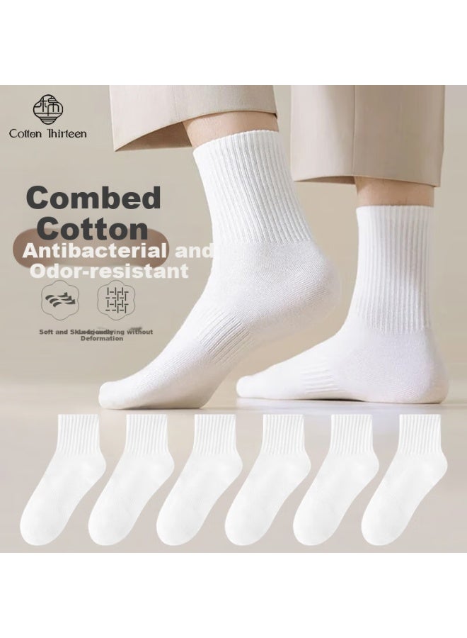 Cotton Thirteen Men'S Spring And Summer Combed Cotton Antibacterial Odor-Resistant Black And White Breathable Thin Men'S Socks Pure Color Mid-Tube Socks 10 Pairs