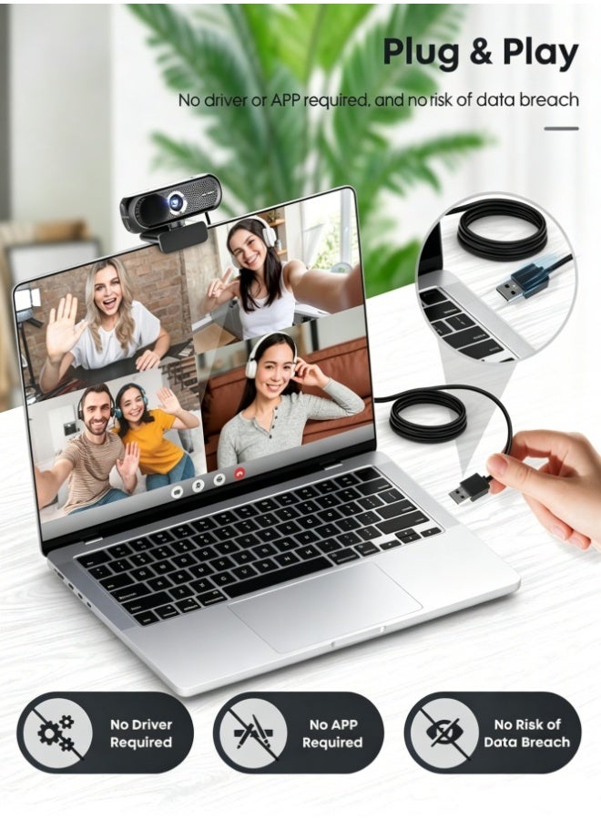 Hirospace 1080P Webcam with Microphone, 30 FPS Full HD Web Camera, 2 Mics Streaming Webcam, 360°Rotation Angle 110°View USB Camera for Calls/Conference/Laptop/Computer - Image 4