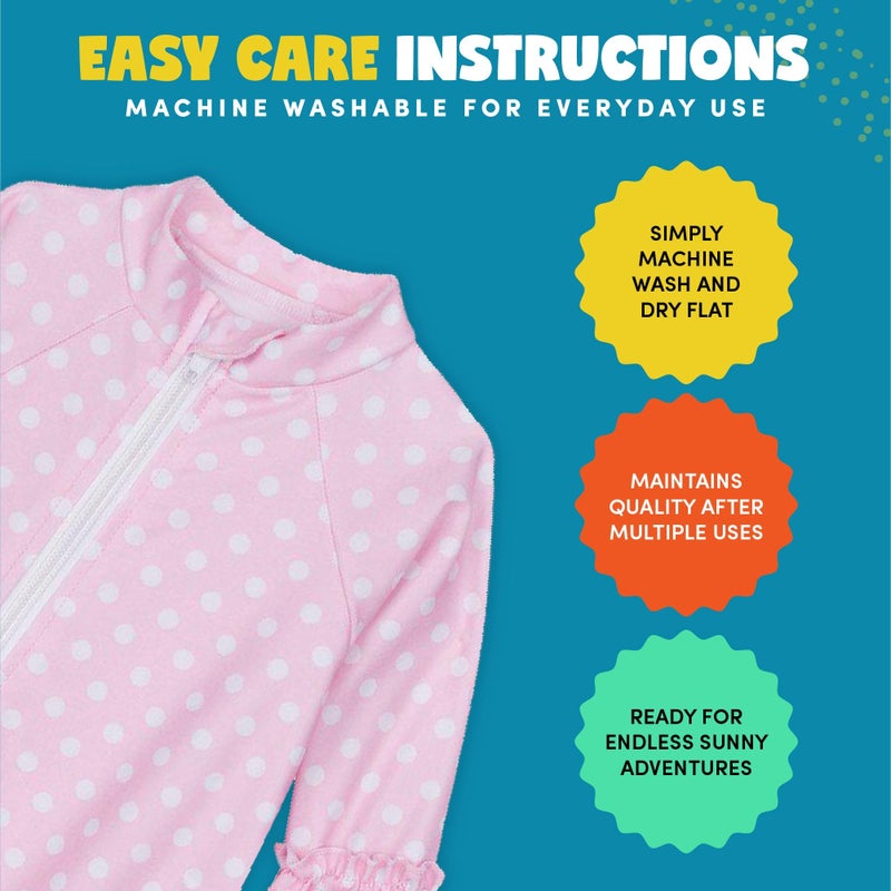 SwimZip Baby Girl Long Sleeve Sunsuit with UPF 50+,Sassy Surfer Pink Dots,6-12 Months - Image 3