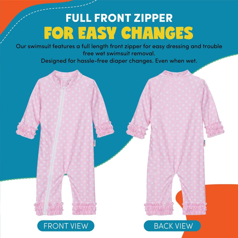 SwimZip Baby Girl Long Sleeve Sunsuit with UPF 50+,Sassy Surfer Pink Dots,6-12 Months - Image 4