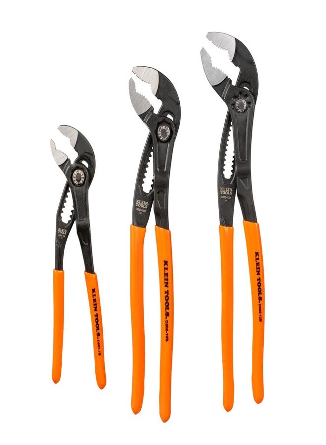 Klein Tools D5053BKIT 3-Piece Adjustable Pliers, Quick-Adjust Klaw Pump Pliers Set, 7-Inch, 10-Inch, and 12-Inch, Compact Design with V-Jaw and Hardened Teeth for Maximum Torque - Image 1