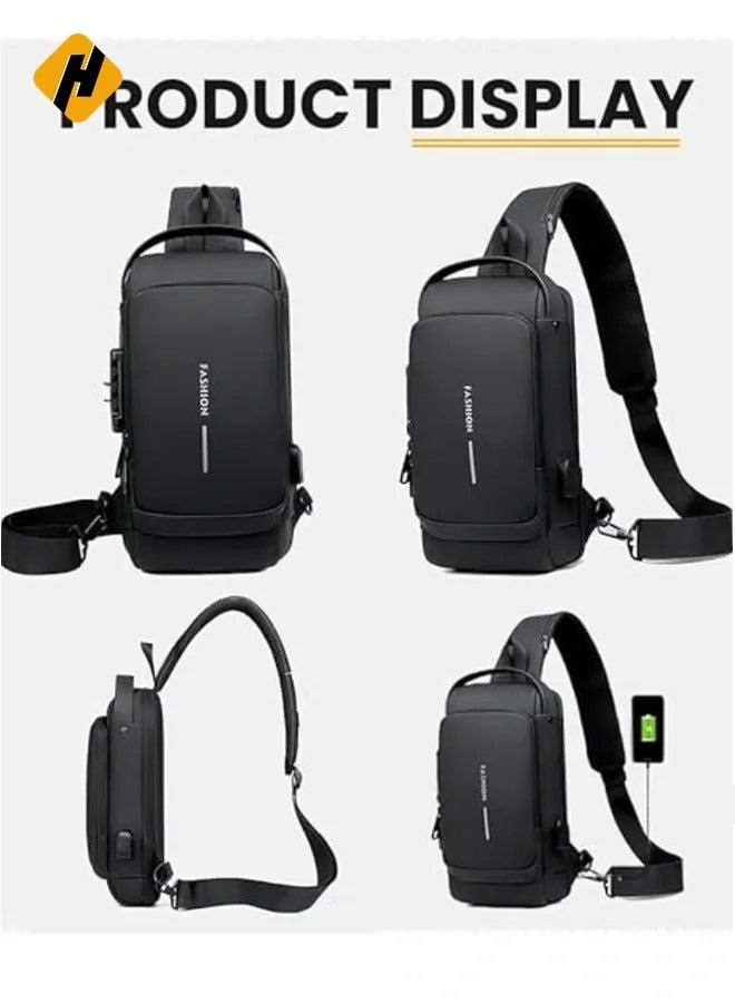 HuHa Waterproof Leather Crossbody Sling Bag with USB Charging Port - Casual Shoulder Backpack for Men & Women, Perfect for Travel & Hiking - Image 2