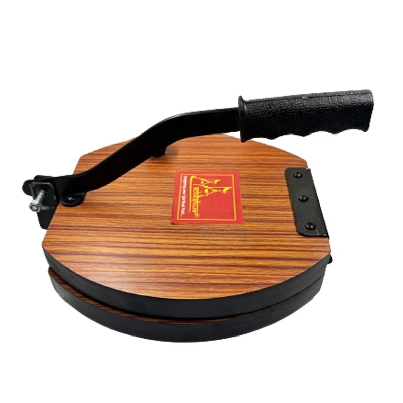Achleshwar Wooden Manual Heavy Round Wooden Board Papad-Puri-khakhra Press Maker Plywood Machine with Iron Handle Roti Maker Press Machine with Handle for Kitchen Home (13Inch) - Image 2