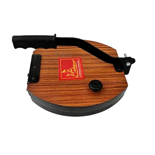 Achleshwar Wooden Manual Heavy Round Wooden Board Papad-Puri-khakhra Press Maker Plywood Machine with Iron Handle Roti Maker Press Machine with Handle for Kitchen Home (13Inch) - Image 5