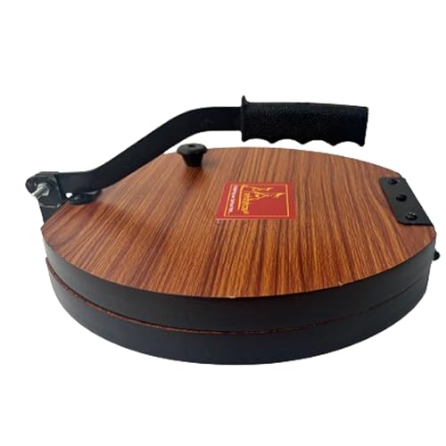 Achleshwar Wooden Manual Heavy Round Wooden Board Papad-Puri-khakhra Press Maker Plywood Machine with Iron Handle Roti Maker Press Machine with Handle for Kitchen Home (13Inch) - Image 4
