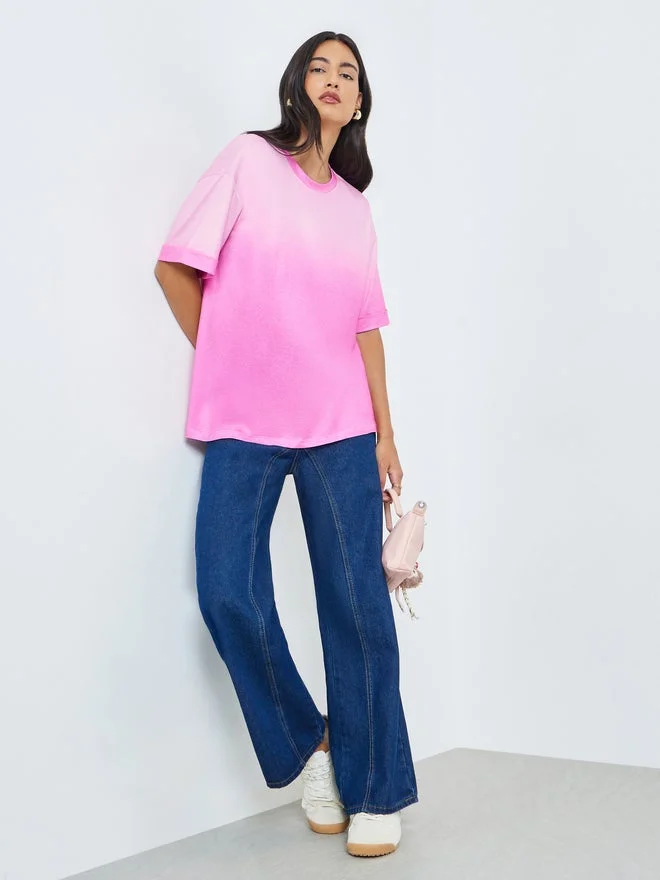Styli Styli Pink Gradient Look Oversized T-Shirt