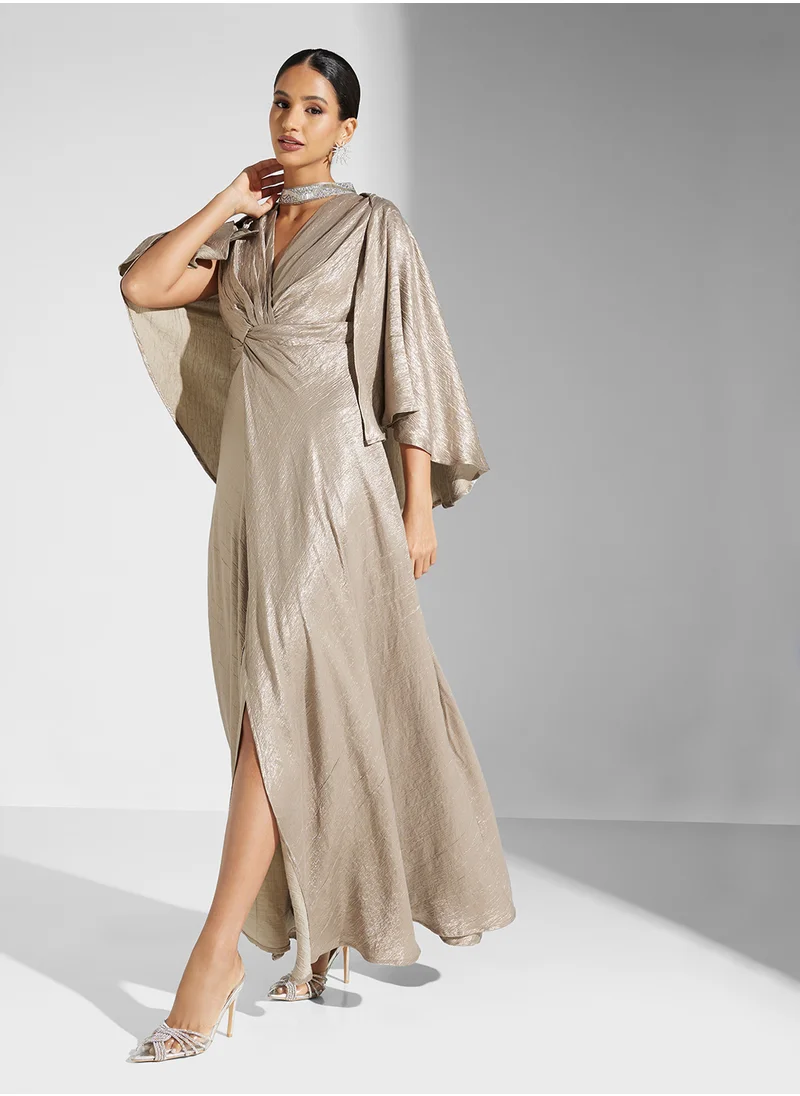 Namshi x Shimmer Dress With Flouncy Sleeves